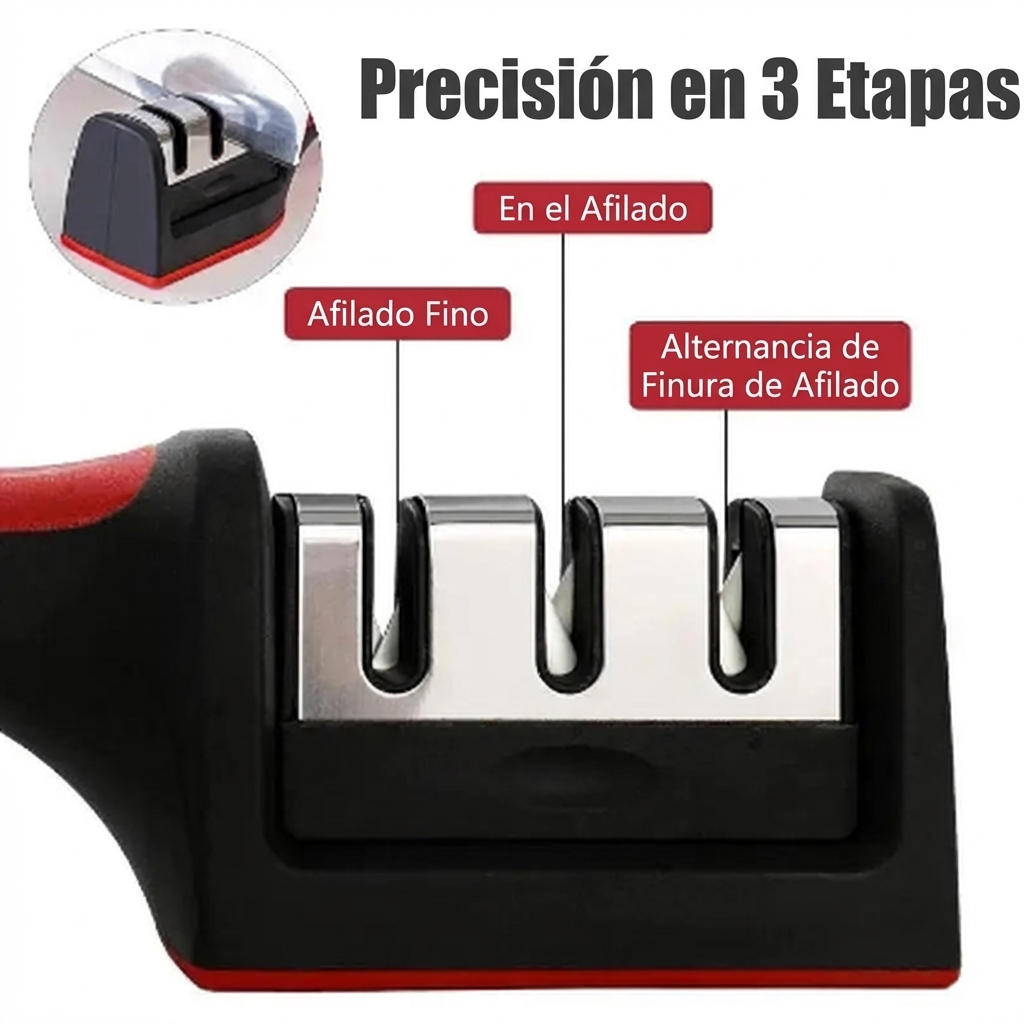 Afilador de Cuchillos de 3 Etapas - Acero Inoxidable y Cerámica